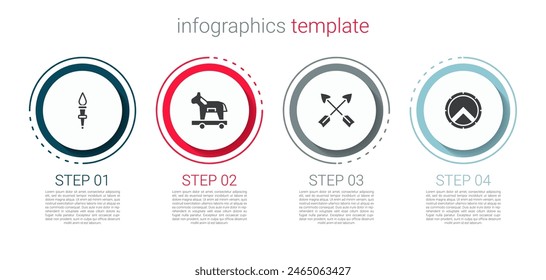 Set Torch flame, Trojan horse, Crossed arrows and Greek shield. Business infographic template. Vector