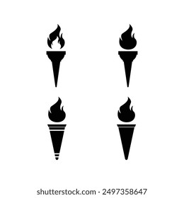 set of torch olympic icon flame silhouette design template