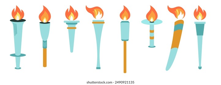 Set of torches with flaming fire