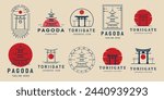 set torii gate logo of japan temple, pagoda logo vector illustration design graphic template