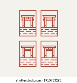 set of torii gate minimalist line art logo template vector illustration design. japanese, chinese religious place