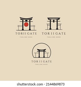 set torii gate vintage logo, icon and symbol, vector illustration design