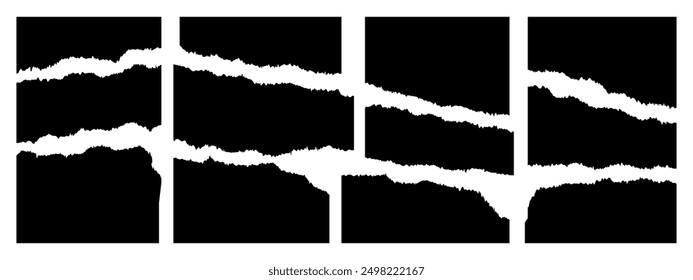 Set of torn black paper with ripped edges. Vector illustration.