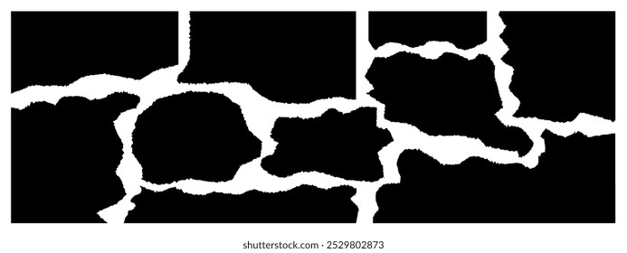 Set of torn black paper with ripped edges. Vector illustration.