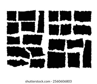 Set of torn black paper with ripped edges, Torn sheets for design, collages, cards. Torn frames in an aged style