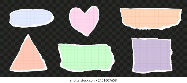 Set of torn checkered paper in pastel color