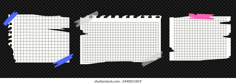 A set of torn empty sheets of paper. Template for websites and social media. Glued with tapes of duct tape. 