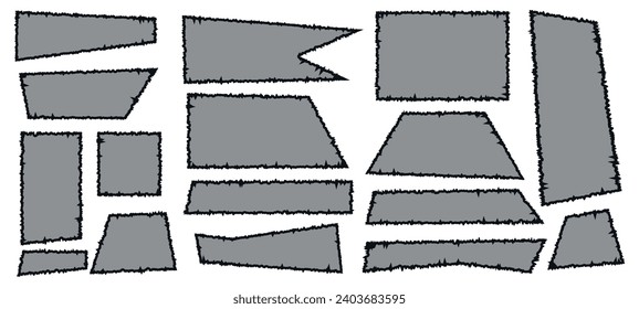 A set of torn frames with straight edges. Torn rectangles and squares. Vector illustration of geometric shapes for retro collage design, web design.