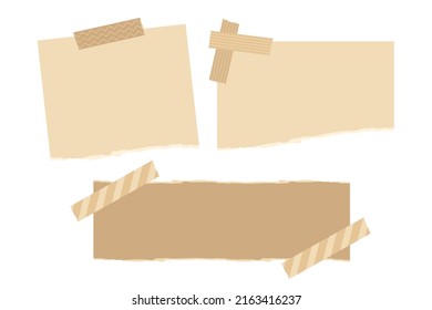 Set of torn kraft paper with decoration tapes. Flat vector illustration.