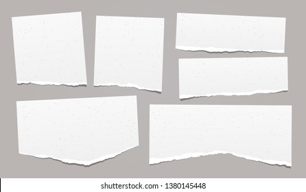Set of torn note, notebook grainy paper strips stuck on grey background. Vector illustration - Shutterstock ID 1380145448