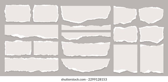 Set of torn note or notebook paper strips on dark background. Ripped newspaper sheet, scrapbook edge or blank banner split illustration. Realistic ornament or decoration clip art for social media. - Shutterstock ID 2299128153