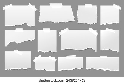 Satz zerrissenes Notizpapier, angebrachte Pflaster, zerrissene Stücke, Notizblätter oder Notizbuch-Schredder. Papierfetzen mit abgerissenen Kanten Vektor-Illustration. Design für Social Media, Banner, Poster