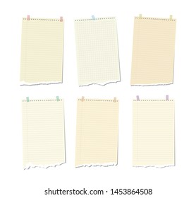 Set of torn notebook paper with multicolored adhesive tape. Vector illustration