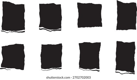 conjunto de silhuetas de banner de papel rasgado, bordas rasgadas de folhas pretas, elemento de textura grunge para quadro ou borda angustiada
