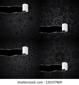 Set of torn paper with black pattern. Every pattern is editable.