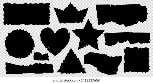 Set of torn paper black silhouettes. Different collage shape with jagged edges collection.