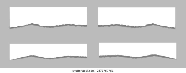 Set of torn paper edge template ripped horizontal strips with shadows border texture design vector