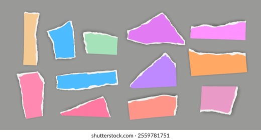 Set of torn paper fragments isolated on background, Vector illustration