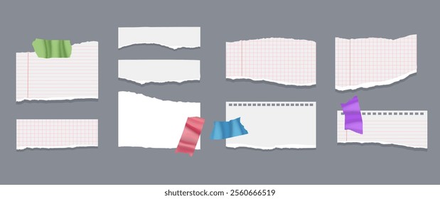 Set of torn paper fragments isolated on background, Vector illustration