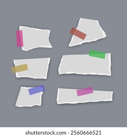 Set of torn paper fragments isolated on background, Vector illustration