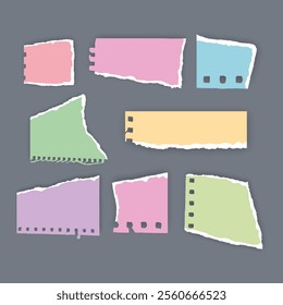 Set of torn paper fragments isolated on background, Vector illustration