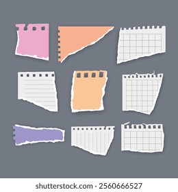 Set of torn paper fragments isolated on background, Vector illustration