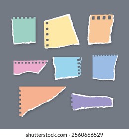 Set of torn paper fragments isolated on background, Vector illustration