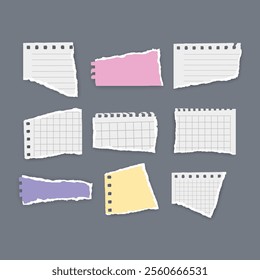 Set of torn paper fragments isolated on background, Vector illustration