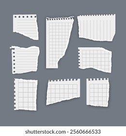 Set of torn paper fragments isolated on background, Vector illustration