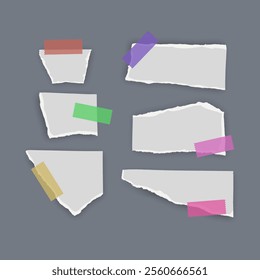 Set of torn paper fragments isolated on background, Vector illustration