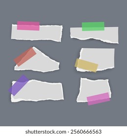 Set of torn paper fragments isolated on background, Vector illustration