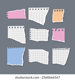 Set of torn paper fragments isolated on background, Vector illustration