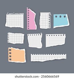 Set of torn paper fragments isolated on background, Vector illustration