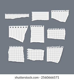 Set of torn paper fragments isolated on background, Vector illustration