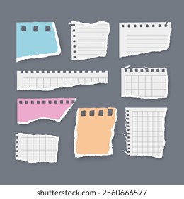 Set of torn paper fragments isolated on background, Vector illustration