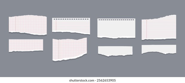 Set of torn paper fragments isolated on background, Vector illustration