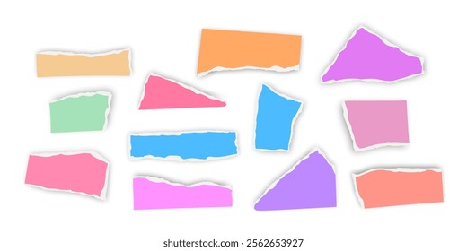 Set of torn paper fragments isolated on background, Vector illustration