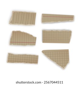 Set of torn paper fragments isolated on background, Vector illustration