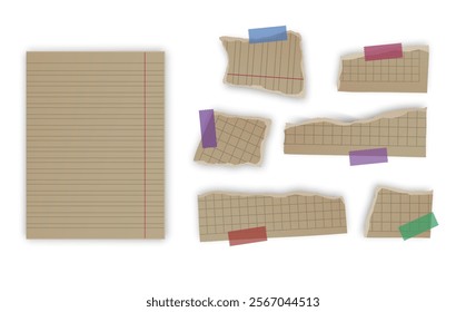 Set of torn paper fragments isolated on background, Vector illustration