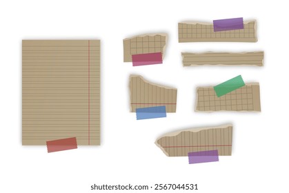 Set of torn paper fragments isolated on background, Vector illustration