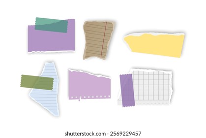 Set of torn paper fragments isolated on background, Vector illustration