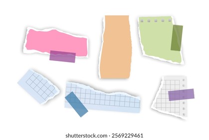 Set of torn paper fragments isolated on background, Vector illustration