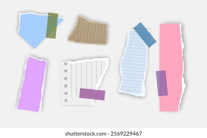 Set of torn paper fragments isolated on background, Vector illustration