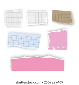 Set of torn paper fragments isolated on background, Vector illustration