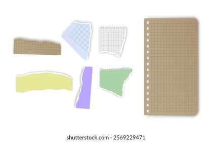 Set of torn paper fragments isolated on background, Vector illustration