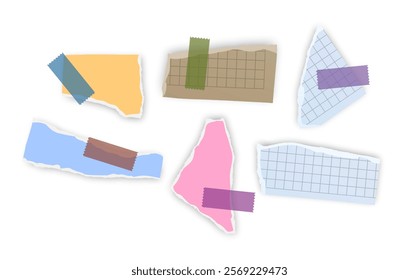 Set of torn paper fragments isolated on background, Vector illustration