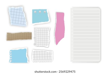 Set of torn paper fragments isolated on background, Vector illustration