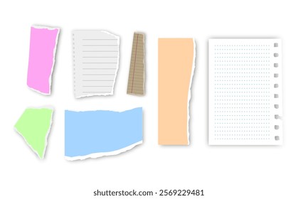 Set of torn paper fragments isolated on background, Vector illustration