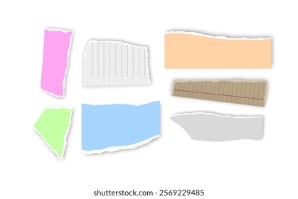 Set of torn paper fragments isolated on background, Vector illustration