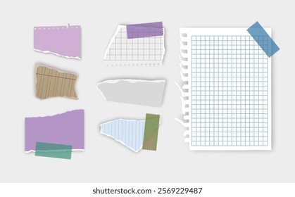 Set of torn paper fragments isolated on background, Vector illustration